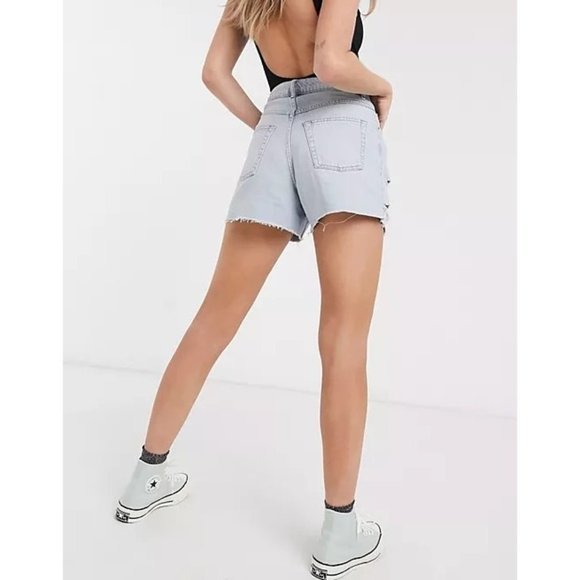 TOPSHOP A-line Ripped Denim Shorts in Bleach Blue - Size 2 - Picture 3 of 6